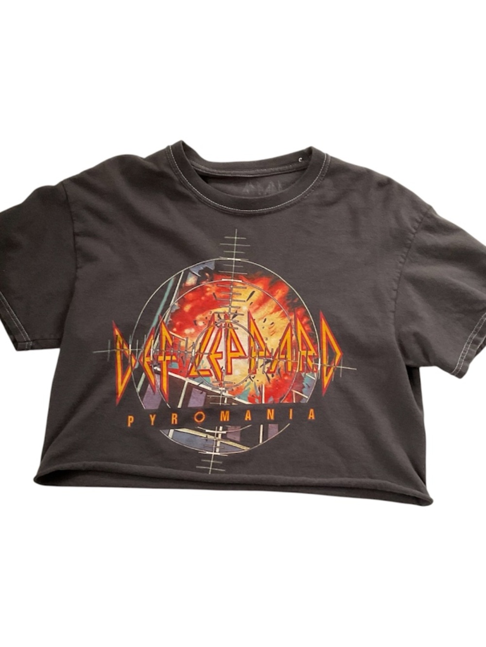 Def Leppard Pyromania Crop T-Shirt Sz S Gray 90s Y2K Hard Rock Grunge Concert